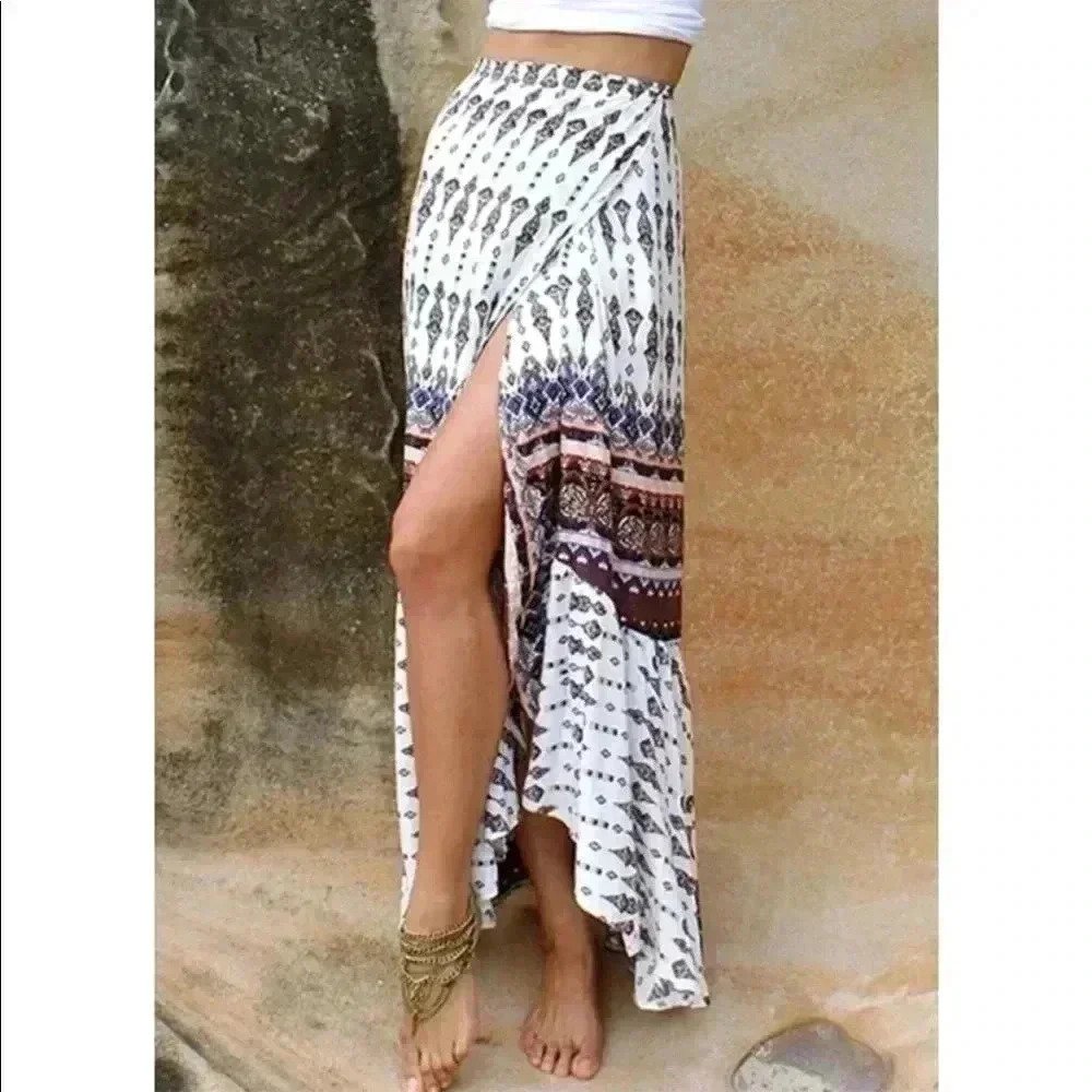 Cupshe Maxi White Printed Tie Waist Wrap Size OS
